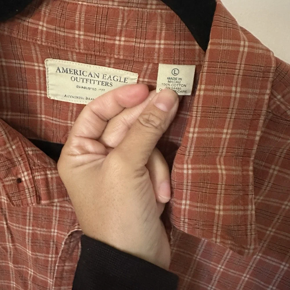 Vintage American eagle Outfitters Cotton Cargo Shirt Rust‎ Button Up Plaid L